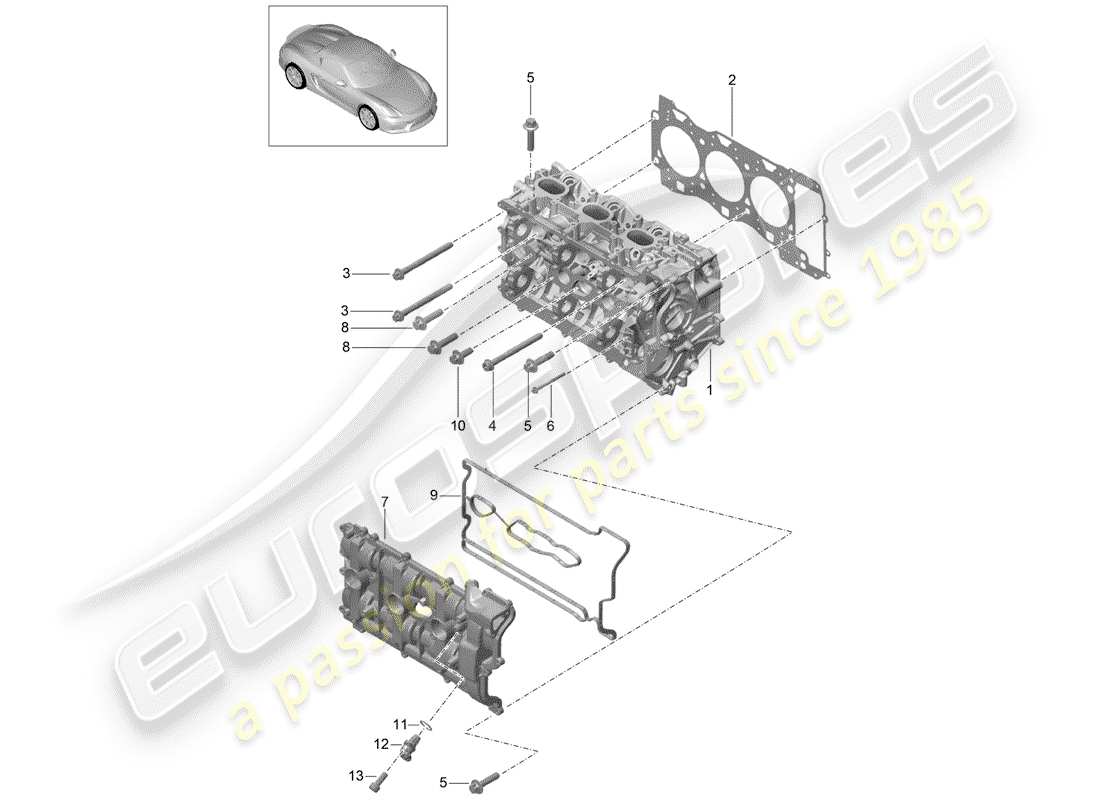 porsche 2016 (981 boxster spyder) cylinder head with: inlet/outlet valve cylinder head gasket valve cover parts diagram