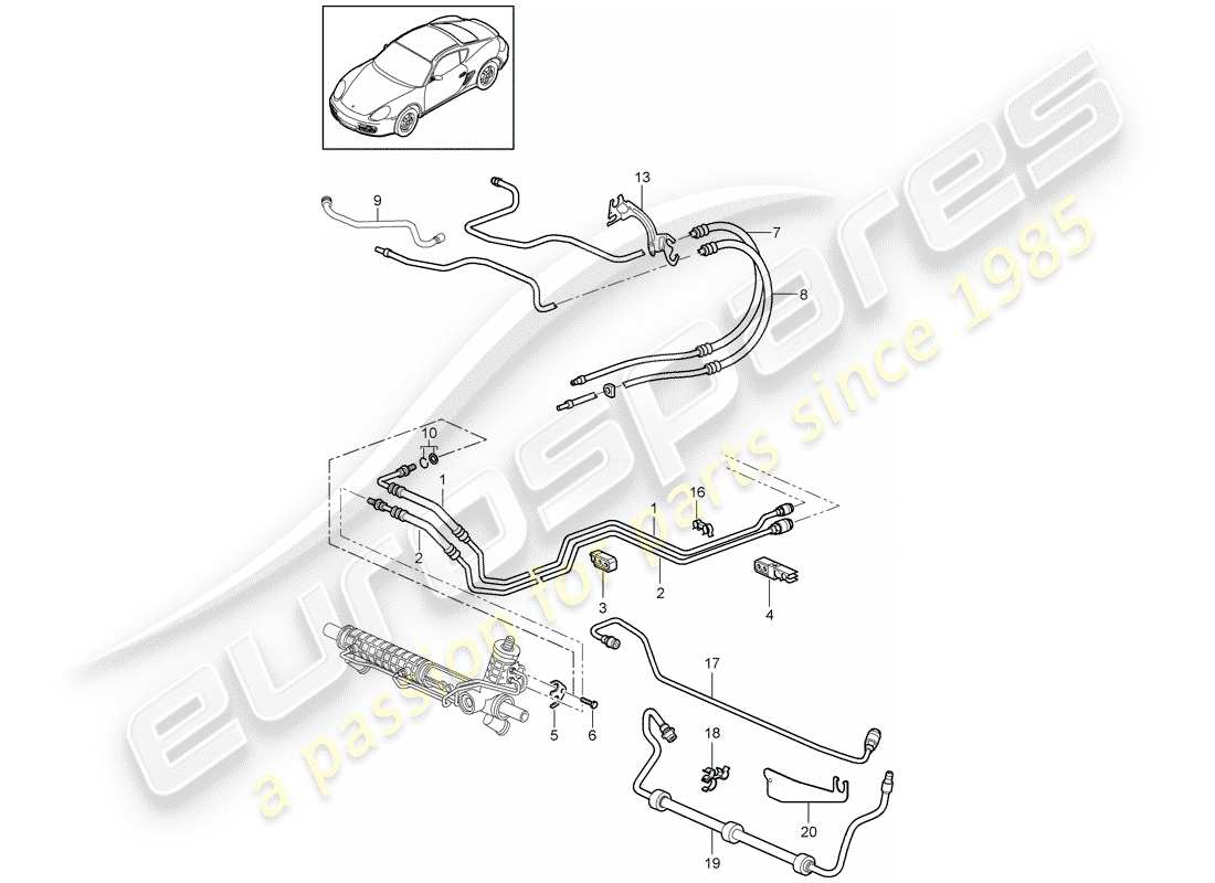 porsche 2012 (987 cayman) power steering pressure line part diagram