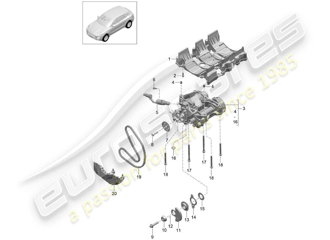 porsche macan (2015) oil baffle plate parts diagram