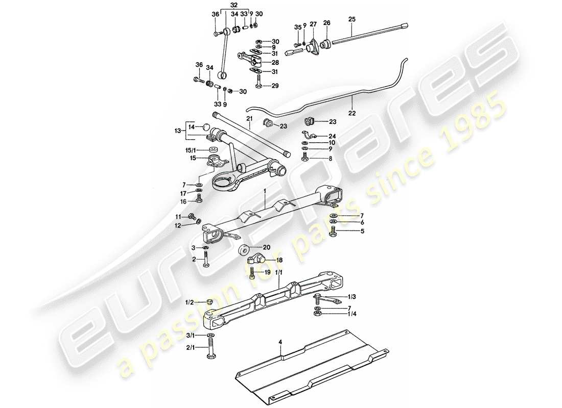 porsche 1974 (911) front axle - stabilizer - steel auxiliary support part diagram
