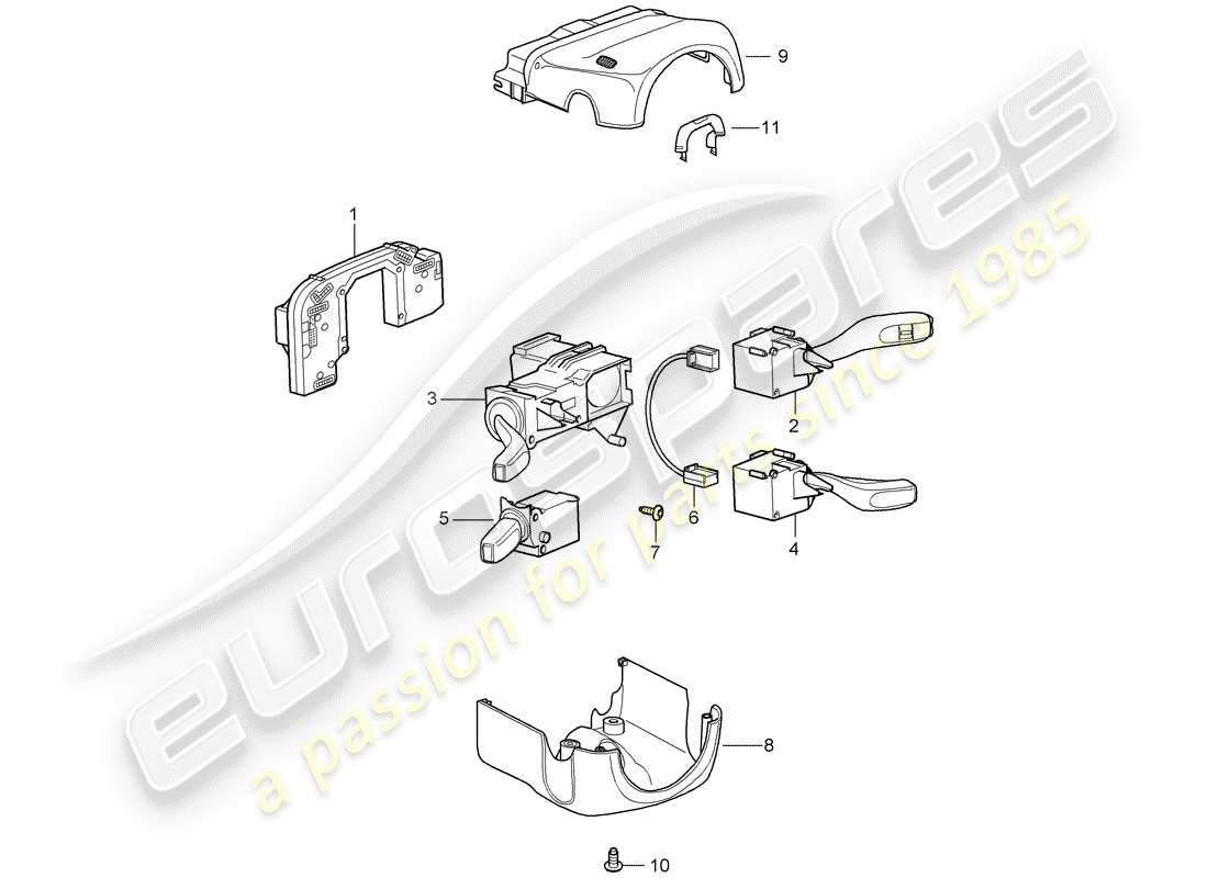 porsche 2009 (997-2 gt3) steering column switch parts diagram