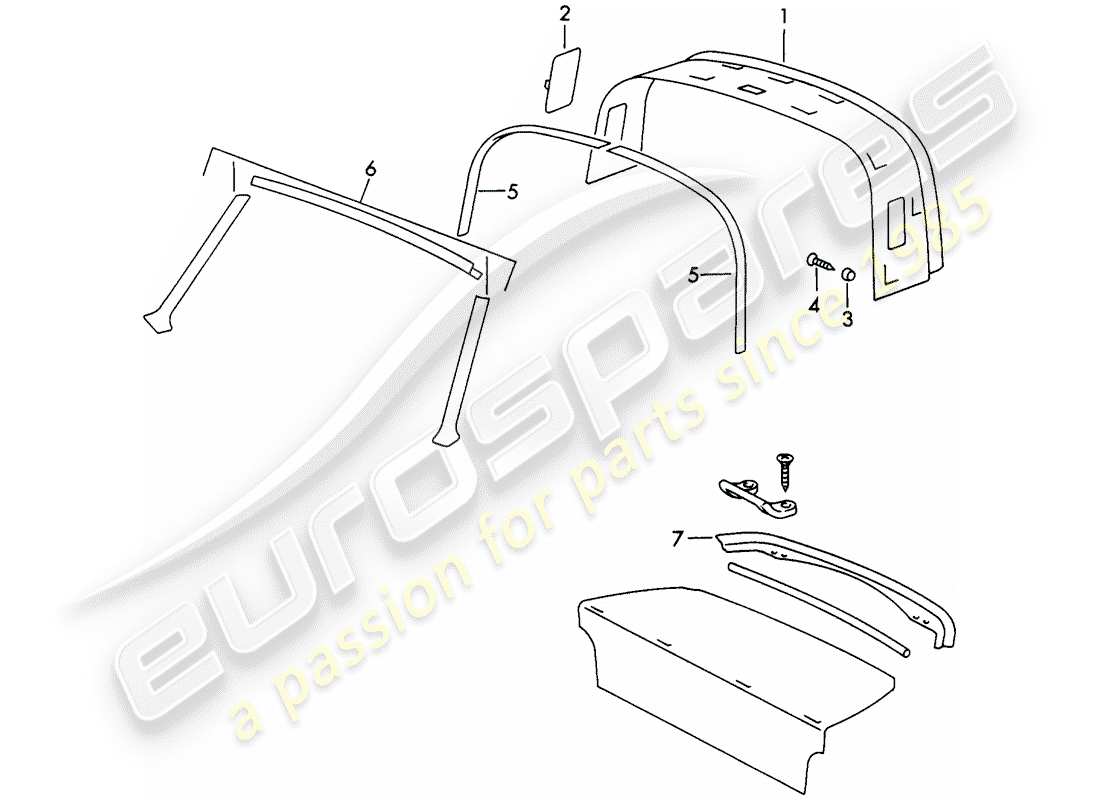 porsche 1967 (911/912) interior equipment - roof parts diagram