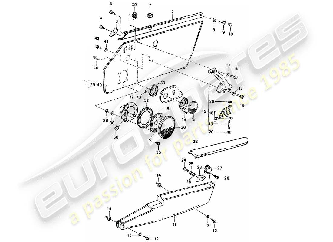 porsche 1989 (964) interior equipment - doors parts diagram
