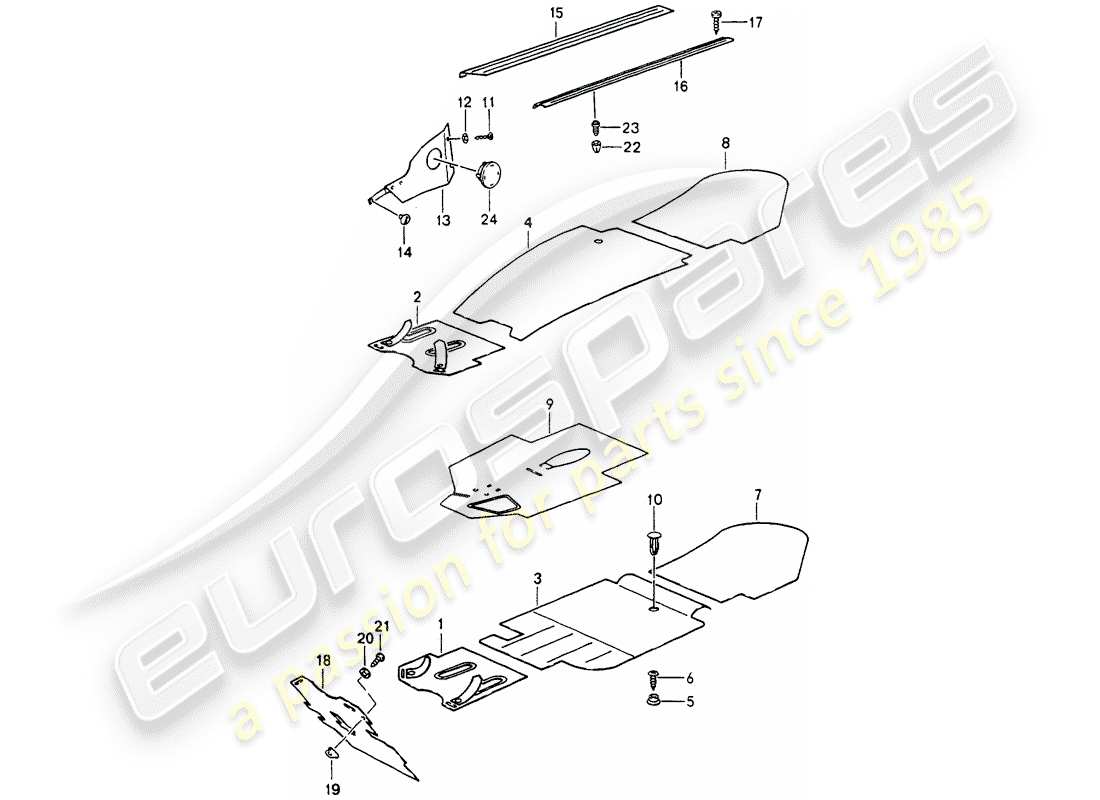 porsche 1989 (964) trims - footwell - detachable carpets parts diagram