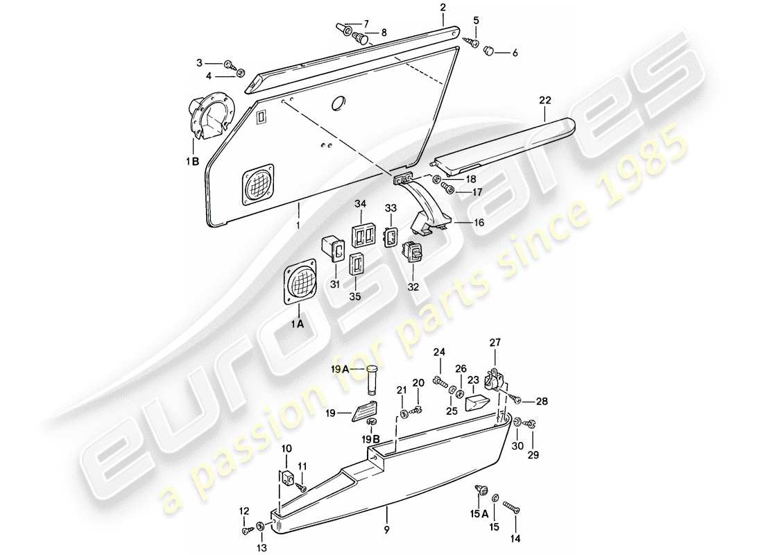 porsche 1985 (911) interior equipment - doors part diagram