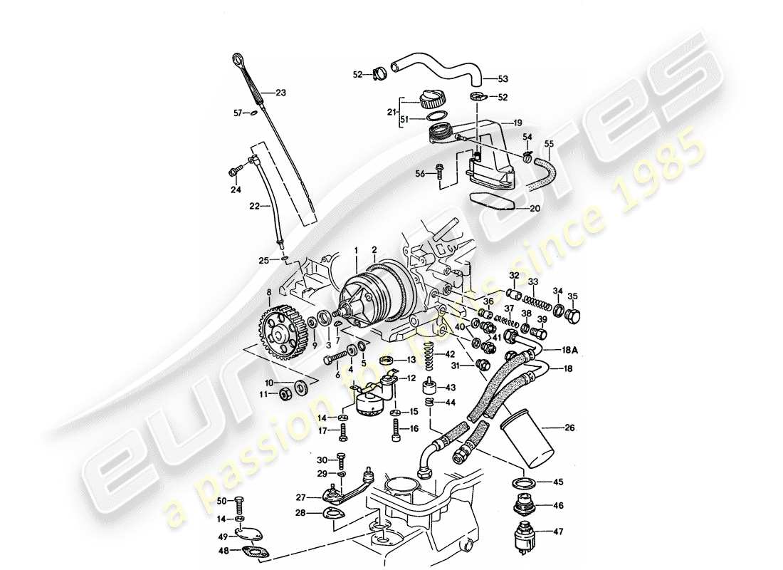 porsche 1995 (928) engine lubrication parts diagram