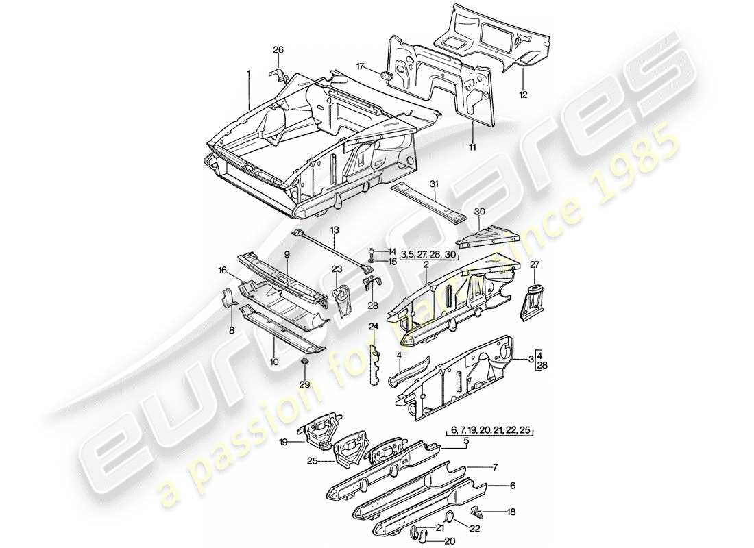 porsche 1982 (928) front end parts diagram