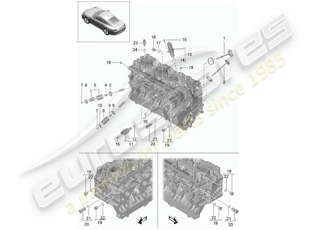 porsche 2014 (991-1) cylinder head accessories inlet/outlet valve parts diagram