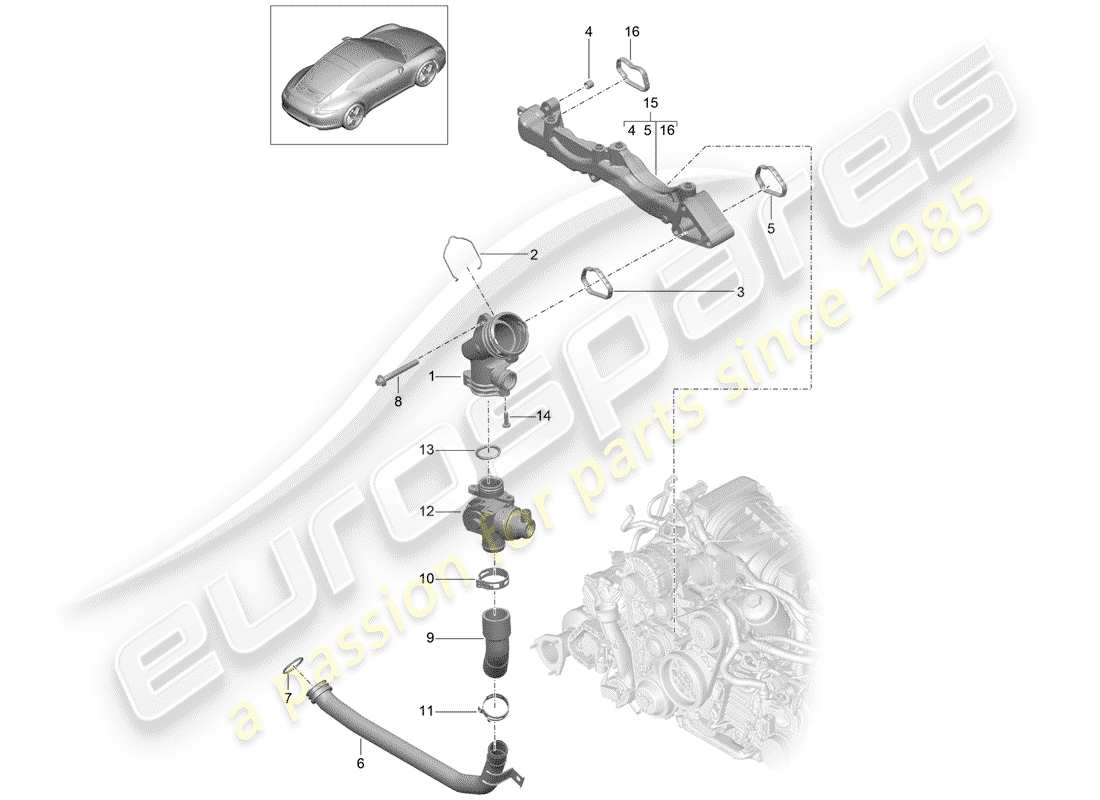 porsche 2014 (991-1) assembly carrier water pipe parts diagram