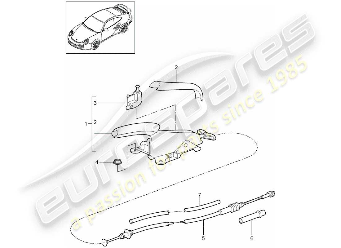 porsche 2013 (997-2 turbo / gt2 rs) handbrake parts diagram