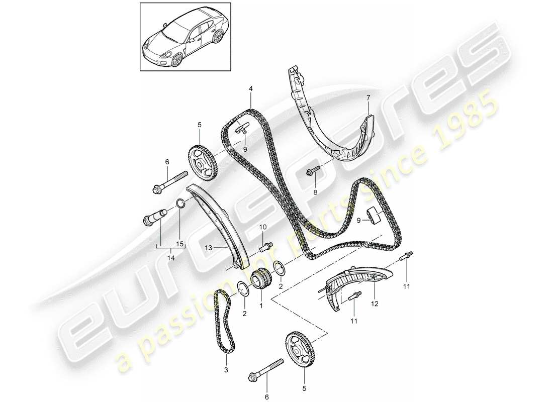 porsche 2016 (panamera 970) timing chain slide rail chain tensioner parts diagram