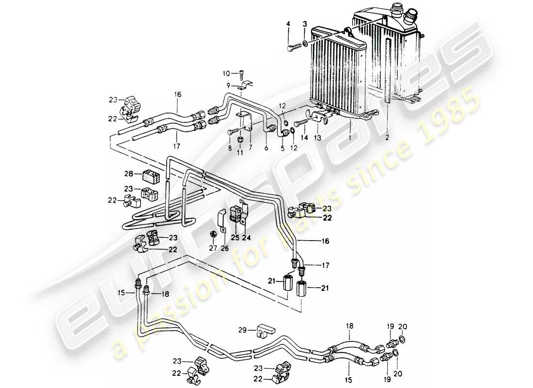 porsche 1990 (964) tiptronic - atf cooler - atf lines parts diagram