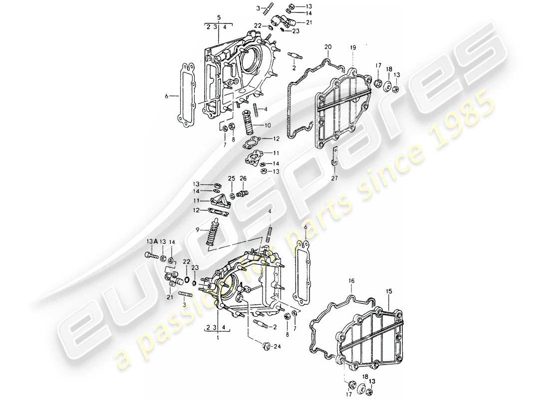 porsche 1989 (964) chain case - tensioner - chain parts diagram