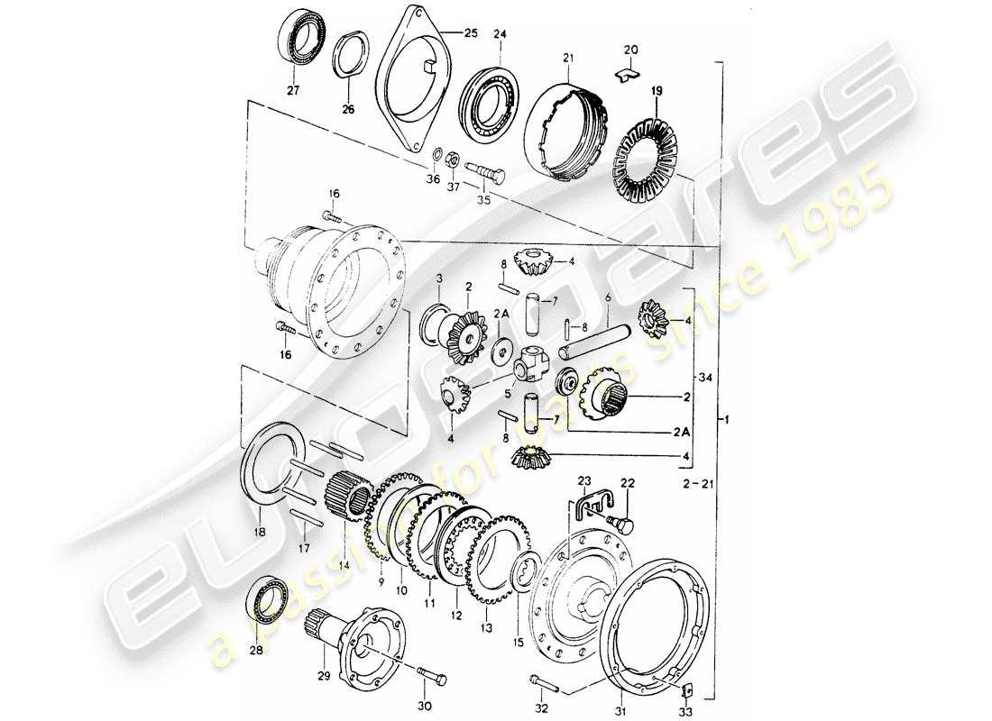 porsche 1990 (964) differential parts diagram