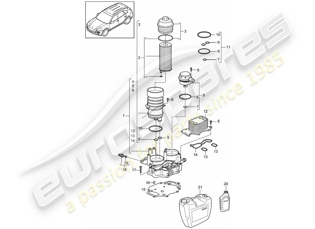 porsche 2018 (cayenne e2 92a) oil filter console oil cooler part diagram