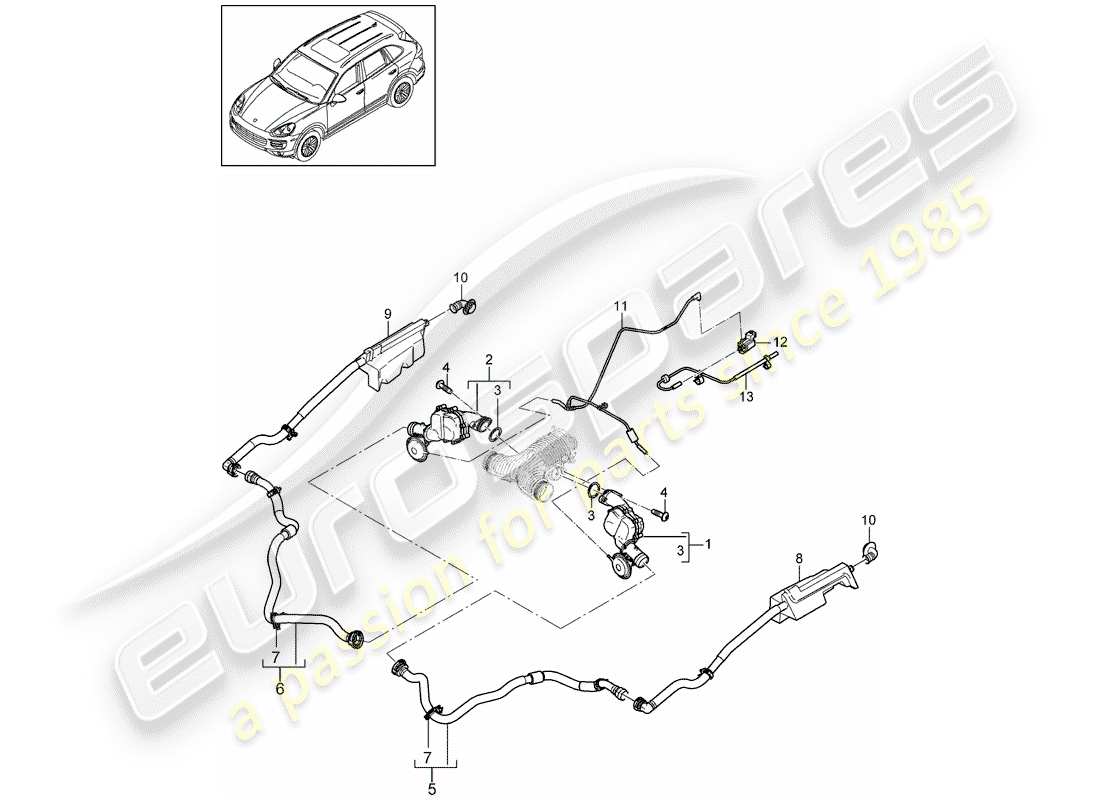 porsche 2011 (cayenne e2 92a) charge air cooler pressure pipe suction line d >>- mj 2016 part diagram