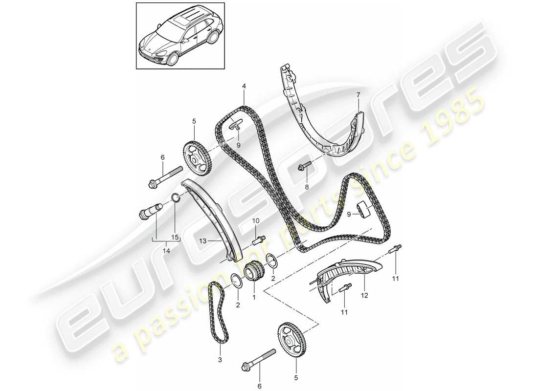 porsche 2011 (cayenne e2 92a) timing chain slide rail chain tensioner part diagram