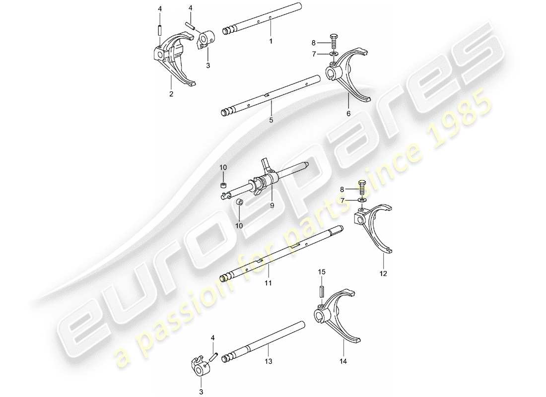 porsche 996 t/gt2 (2005) selector shaft parts diagram