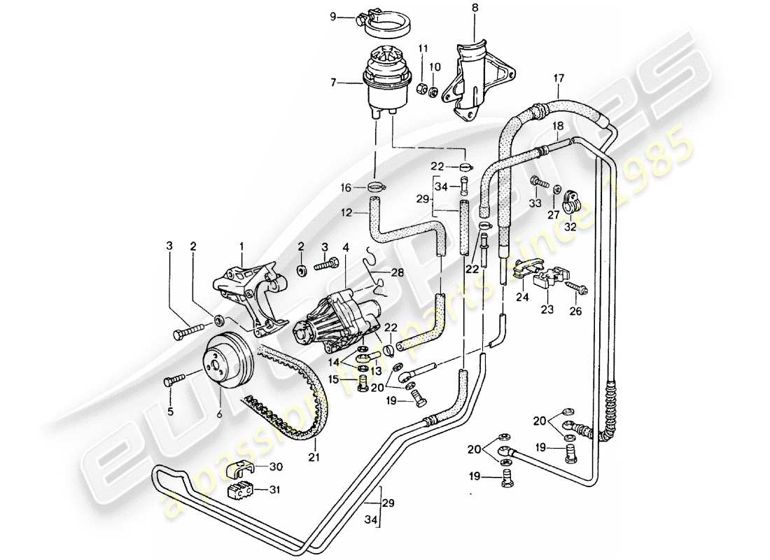 porsche 1992 (928) power steering - lines part diagram