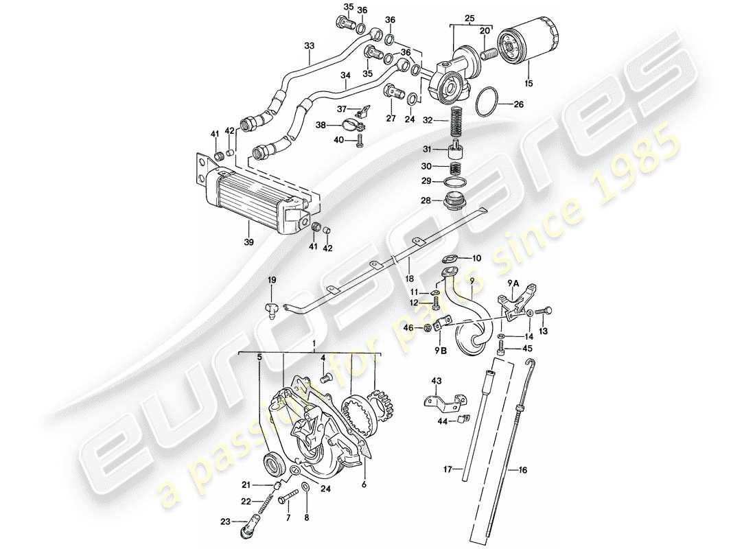porsche 1979 (924) engine lubrication - engine oil cooler parts diagram