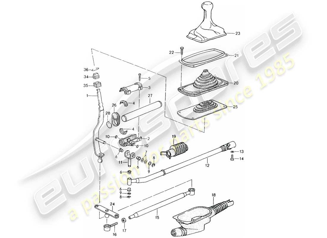 porsche 1994 (964) transmission control parts diagram