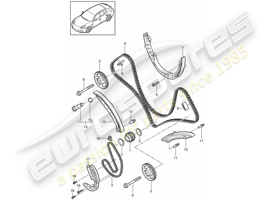 porsche 2015 (panamera 970) timing chain slide rail chain tensioner part diagram