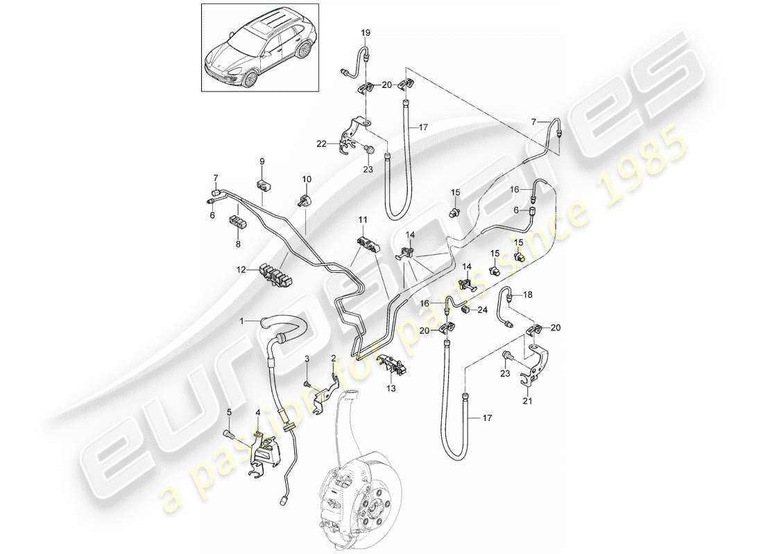 porsche 2011 (cayenne e2 92a) brake line front axle underbody rear axle part diagram