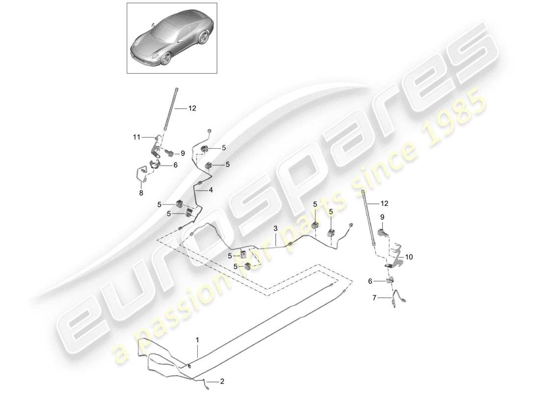porsche 2014 (991-1) brake line center underbody rear parts diagram