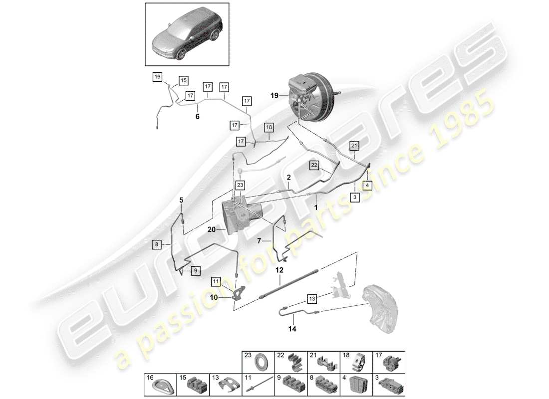 porsche 2020 (cayenne e3 9ya/9yb) brake line front end part diagram