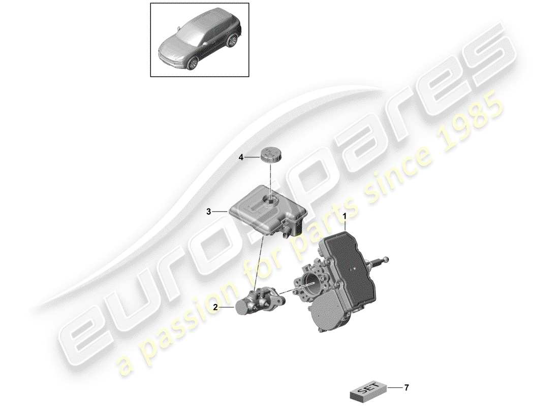 porsche 2020 (cayenne e3 9ya/9yb) tandem brake master cylinder hybrid with brake fluid reservoir brake servo part diagram