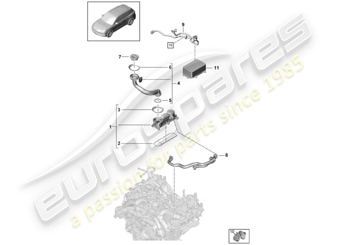 porsche 2020 (cayenne e3 9ya/9yb) ventilation for cylinder block oil separator part diagram