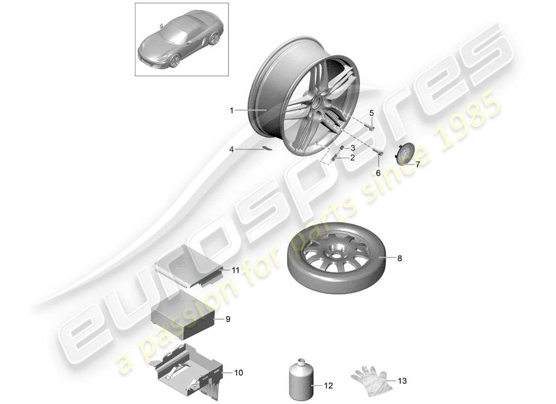 porsche 2014 (981 boxster) wheels/tyres parts diagram