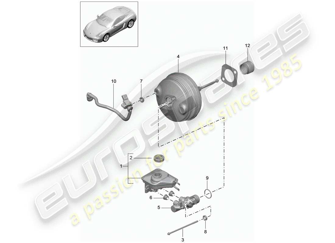 porsche 2014 (981 cayman) brake master cylinder brake servo part diagram