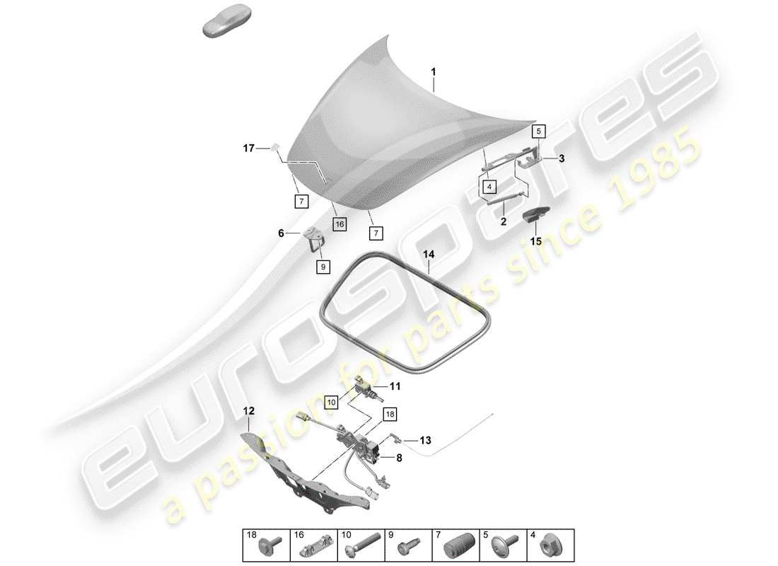 porsche 2020 (718 boxster spyder) cover front parts diagram