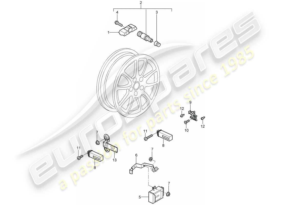 porsche 997 gt3 (2009) tire pressure control system parts diagram