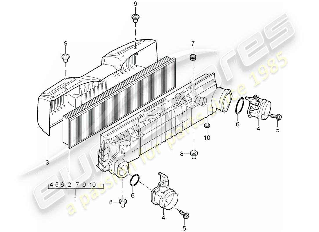 porsche 2009 997-2 turbo / gt2 air cleaner parts diagram