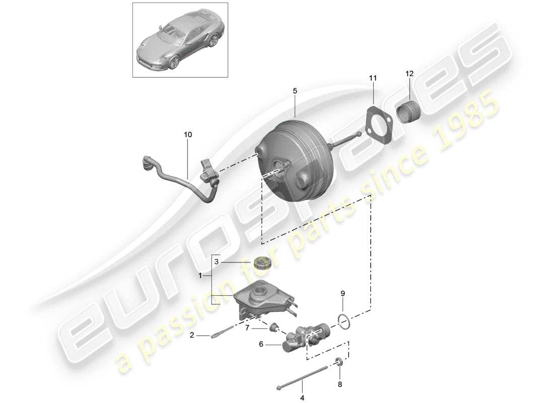 porsche 2015 (991-1 turbo) brake master cylinder brake servo d >>- mj 2016 part diagram