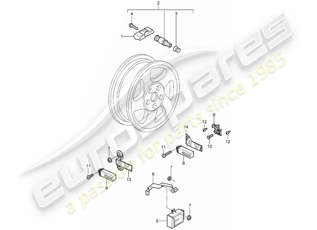 porsche 2005 (997-1) tire pressure control system parts diagram