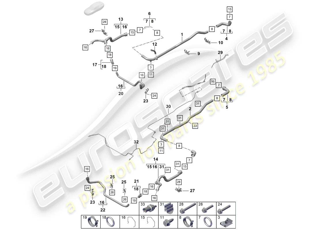 porsche 2019 (718 boxster spyder) coolant cooling system front end part diagram