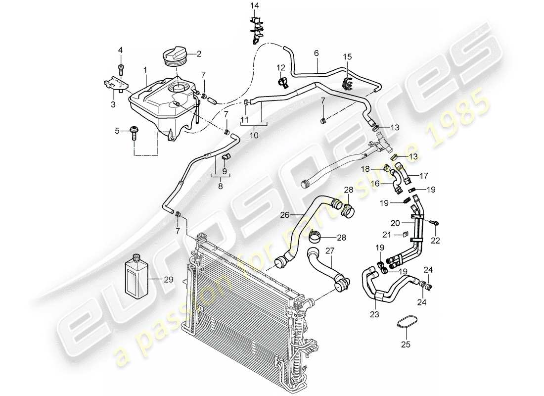 porsche 2007 (cayenne e1 9pa) coolant cooling system coolant expansion tank part diagram