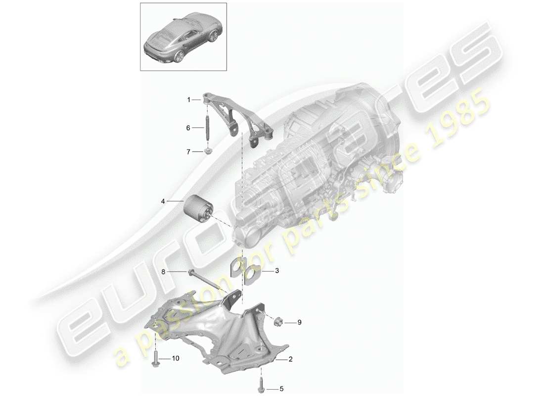 porsche 2015 (991-1 turbo) support frame transmission securing parts part diagram