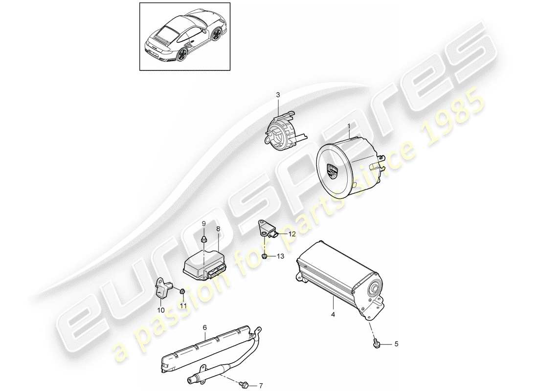 porsche 2011 (997-2 turbo / gt2 rs) airbag parts diagram