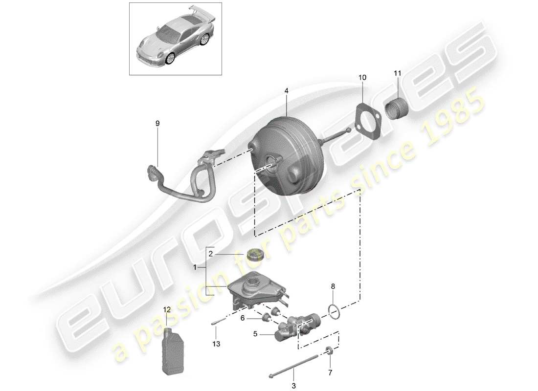 porsche 2016 (991-1 turbo) brake master cylinder brake servo part diagram