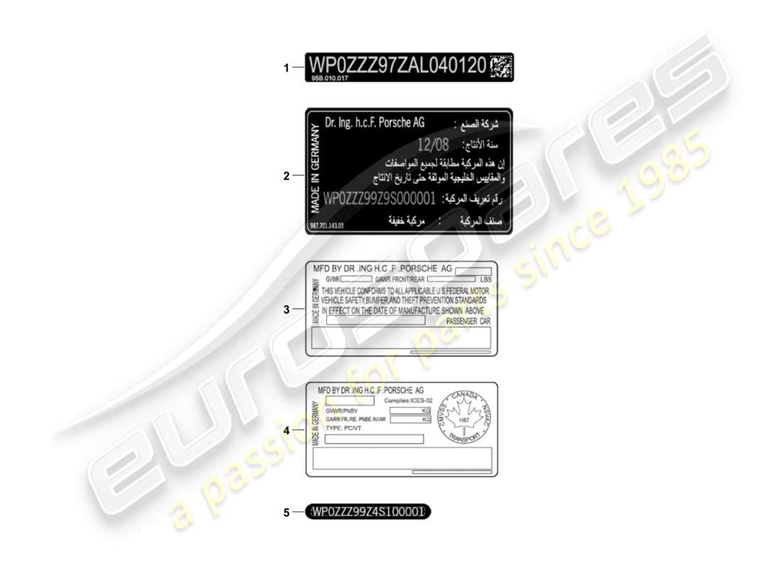 porsche 2005 (cayenne e1 9pa) signs/notices part diagram