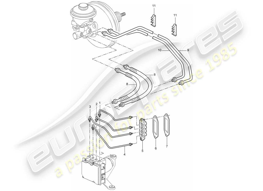 porsche 997 (2006) brake lines parts diagram