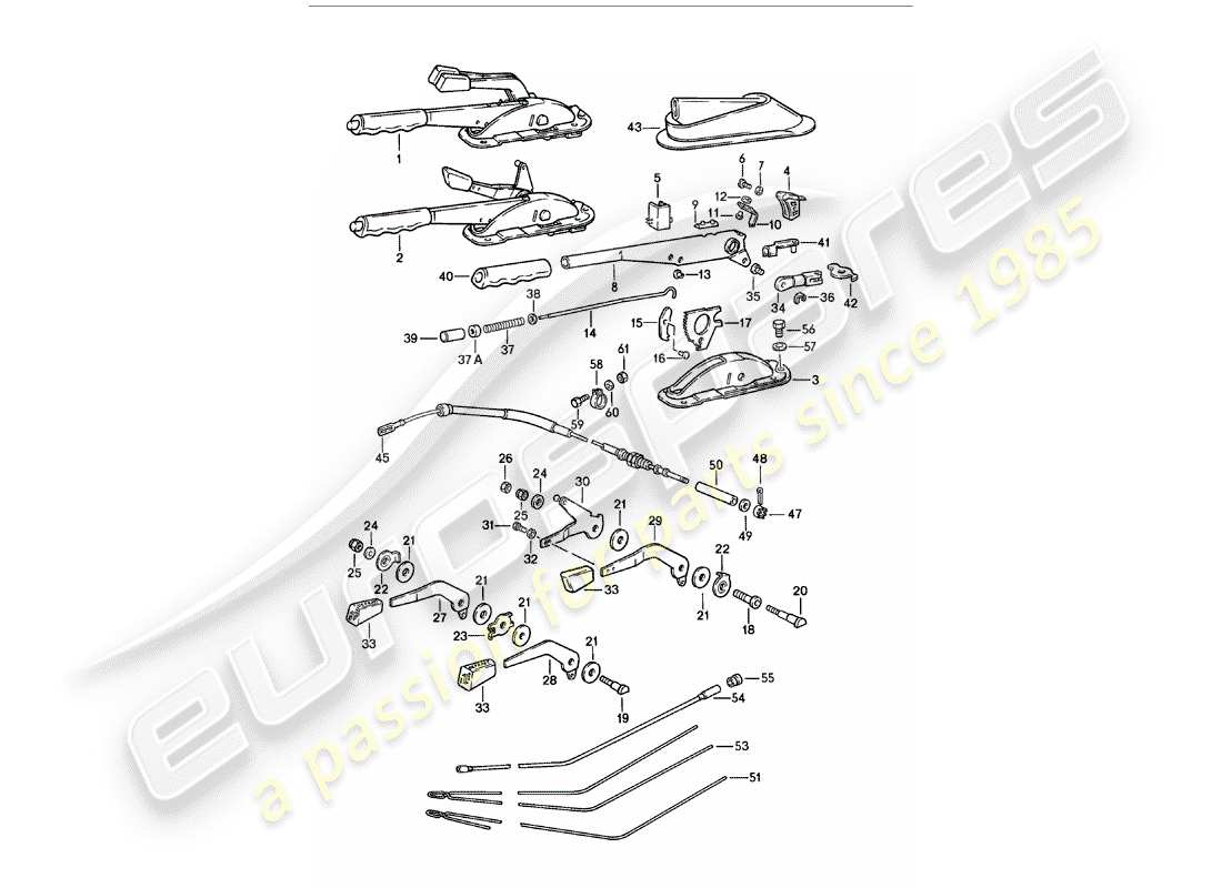 porsche 1983 (911) hand brake lever - operating lever - for - heater part diagram