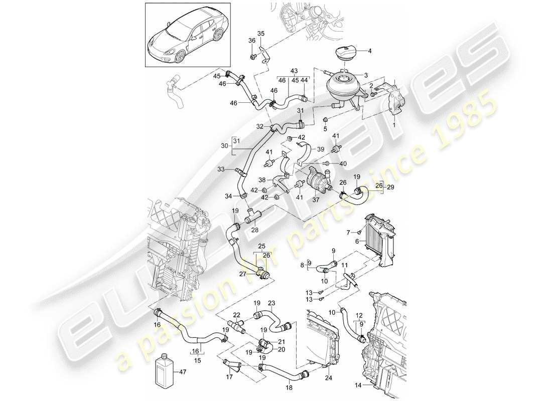 porsche 2015 (panamera 970) coolant cooling system coolant expansion tank d >>- mj 2013 part diagram