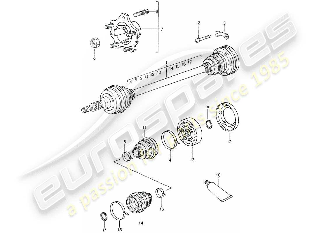 porsche 1989 (964) drive shaft - rear-wheel hub parts diagram
