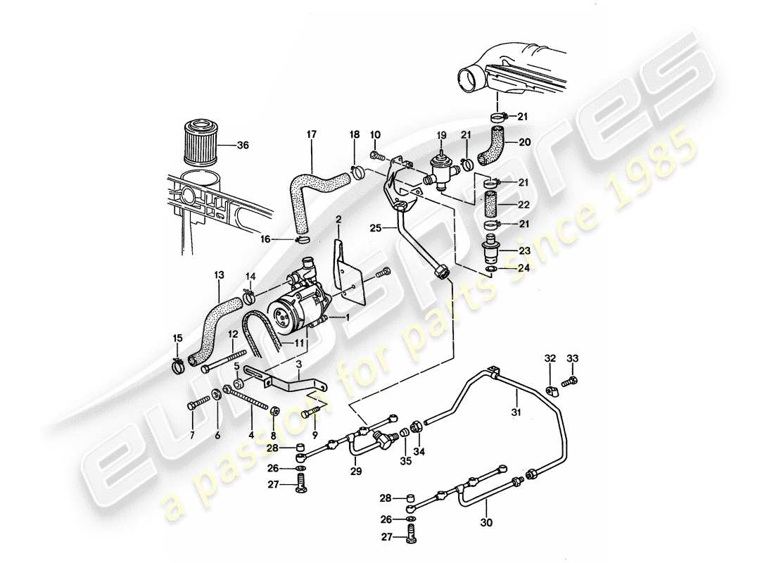 porsche 1993 (928) air injection - for cars without - catalyst parts diagram