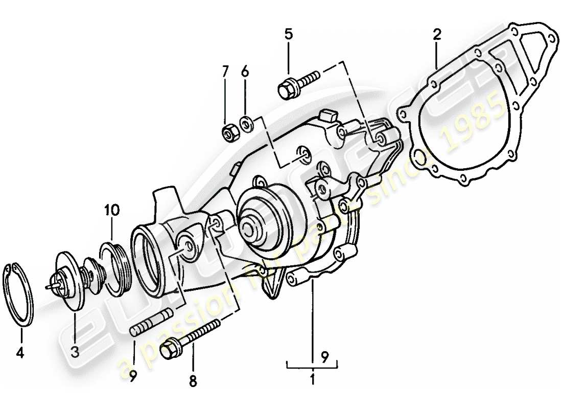 porsche 1982 (944) water pump parts diagram